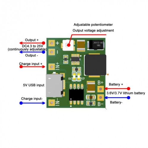 M-TY01 3 pièces 3.7V 18650 Module de convertisseur de tension de suralimentation réglable de batterie au Lithium à cellule unique avec Circuit de charge SH1646895-04