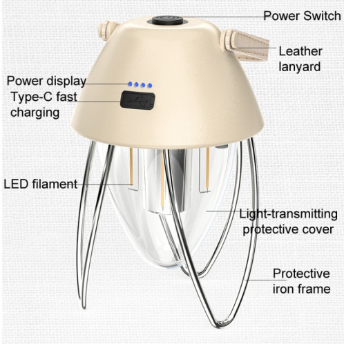 TG-ZP04401 Lampe de camping rétro rechargeable avec source de lumière tricolore (beige) SH601A314-06