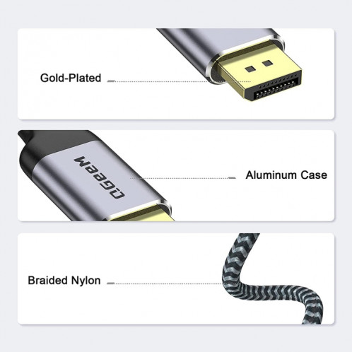 Câble adaptateur tressé en nylon QGeeM QG-UA13 Type-C vers DP 4K 60 Hz, longueur : 1,8 m SQ2502394-06
