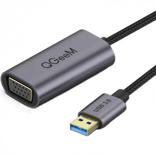 QGeeM QG-UA07-A Convertisseur vidéo multi-affichage à transfert haute vitesse USB 3.0 vers VGA (gris argenté) SQ801A410-06