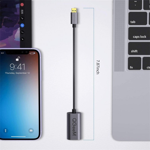QGeeM QG-UA07-A Convertisseur vidéo multi-affichage à transfert haute vitesse USB 3.0 vers VGA (gris argenté) SQ801A410-06