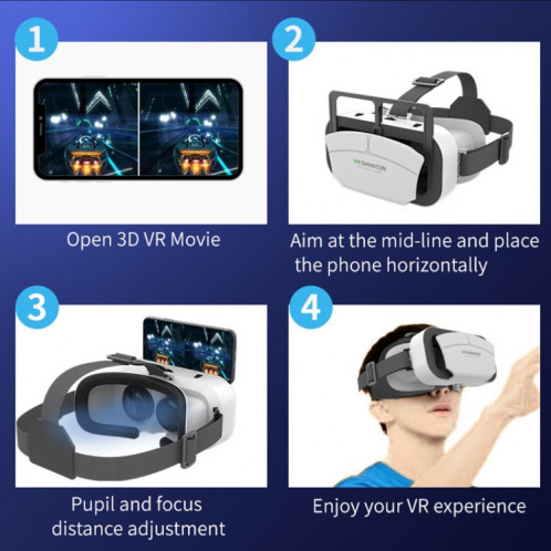 VRSHINECON G12 Lunettes VR Film 3D Tout en Un Machine de Jeu Lunettes de Réalité Virtuelle Immersive(Blanc) SV901A1328-09