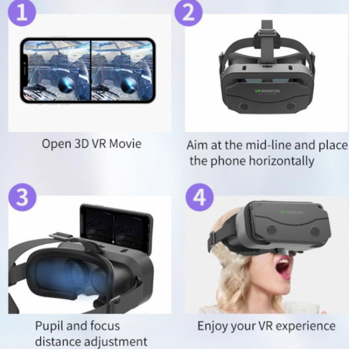 VR SHINECON G13 Lunettes de réalité virtuelle VR Lunettes de jeu de film de téléphone portable Lunettes numériques 3D (Noir) SV201A1364-09