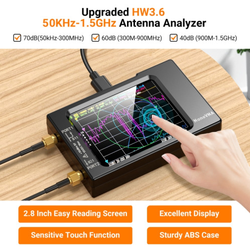 NANOVNA-H Version Améliorée 2,8 Pouces TFT 50Khz-1.5Ghz Analyseur d'Antenne Réseau Vectoriel MF HF VHF UHF avec Fente pour Carte SD sans Carte(Noir) SH801A207-07