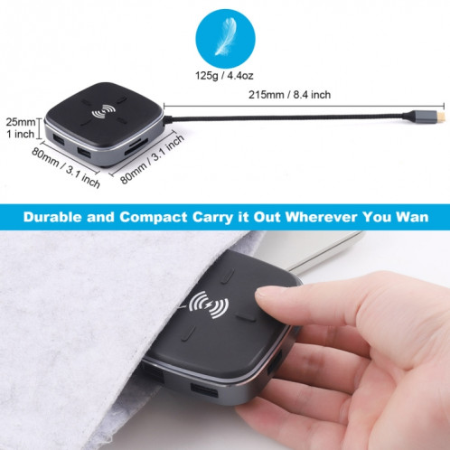 AY95 9 en 1 TYPE-C/USB-C HUB Extended Dock Concentrateur de charge rapide sans fil (Noir) SH701A522-09