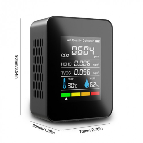 5 en 1 température humidité TVOC HCHO CO2 grand écran puissance moniteur numérique de qualité de l'air (noir) SH601A1288-07