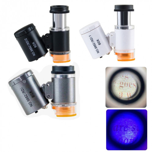9882(RD) 60X Mini microscope optique de détection de billets de banque HD avec lumière LED, couleur : argent SH0401514-06