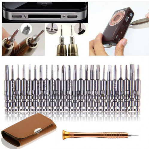 Lot de tournevis 25 en 1 Outil de réparation d'ordinateur portable pour téléphone portable (marron) SH801A620-04