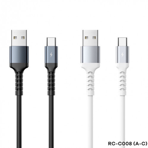 REMAX RC-C008 Câble de données anti-casse souple USB vers USB-C/Type-C 2,4 A TPE, longueur 1 m (blanc) SR803B507-06