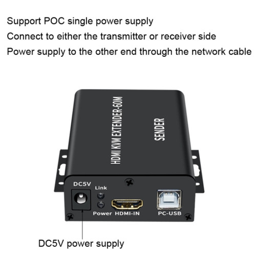 BW-HKE60A HDMI 60m KVM avec support d'extension USB Alimentation POE à une extrémité avec prise US (Noir) SH801A1801-09