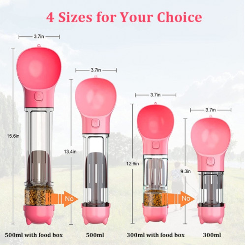 3 en 1 fontaine à eau extérieure étanche pour chien bouteille à boire portable pour animaux de compagnie, taille: 300 ml + boîte à nourriture (rose) SH902B351-06