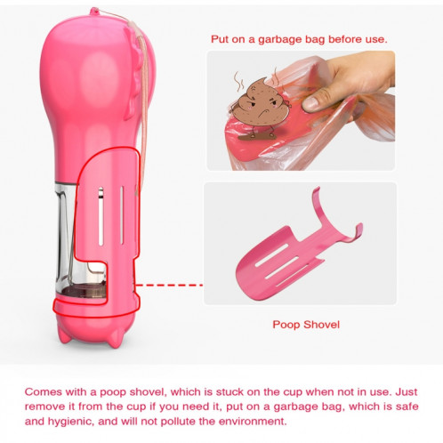 3 en 1 fontaine d'eau extérieure étanche pour chien bouteille à boire pour animaux de compagnie, taille: 500 ml + boîte à nourriture (rose) SH904B1962-06