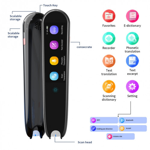 X2 Version internationale stylo de traduction multilingue apprentissage hors ligne stylo de numérisation 112 langues (noir) SH501A1031-010