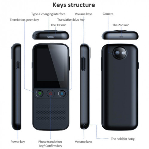 T10Pro Wifi Intelligence Artificielle Photo / Machine de Traduction d'Enregistrement Prend en Charge 138 Langues (Noir) SH101B1770-012