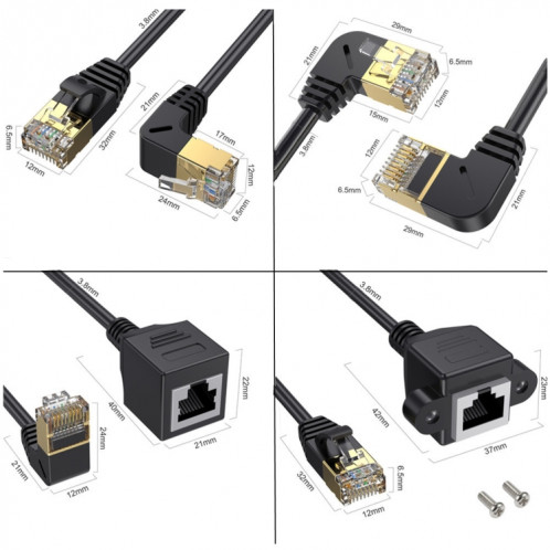 Up Bend 0,5 m Cat 8 10G Transmission RJ45 mâle à femelle câble d'extension de câble réseau informatique (noir) SH905A1650-06