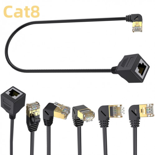 Courbure droite 0,5 m Cat 8 10G Transmission RJ45 mâle vers femelle câble réseau d'ordinateur câble d'extension (noir) SH908A55-06