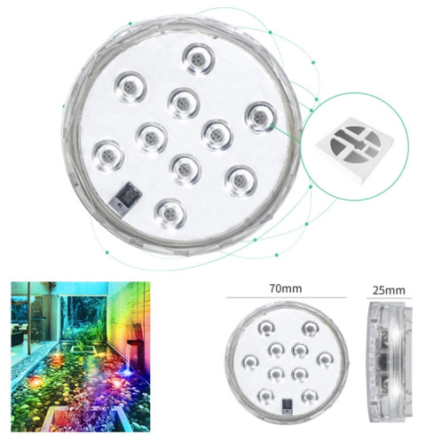 5V 10LED Plongée Lumière Fontaine Télécommande RVB Lumière Sous-Marine Colorée (15 Couleurs) SH901A1463-06