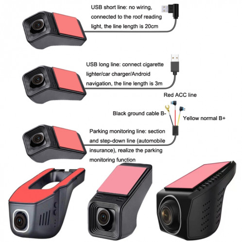 Enregistreur de conduite caché M8 WiFi téléphone connectant la surveillance du stationnement de voiture enregistreur HD 1080P (sans bouton + ligne courte USB) SH802A562-07