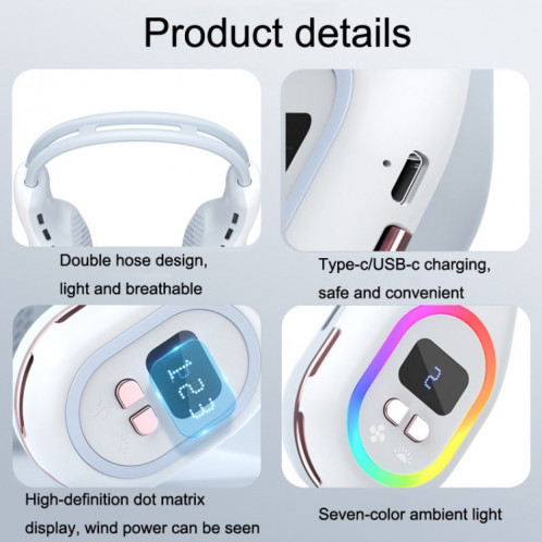 S57 Sports de plein air RGB Ventilateur de cou suspendu Mini ventilateur USB portable sans lame pliable (élément blanc) SH301A648-07