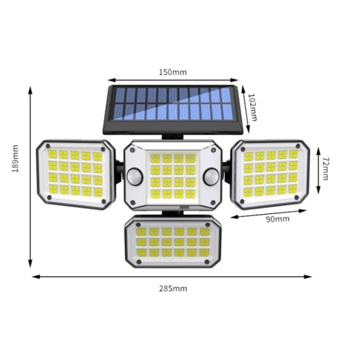 TG-TY10804 Applique murale rotative solaire à 4 têtes à double capteur LED avec télécommande (296 LED) SH101A899-08