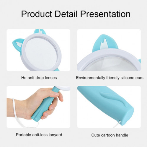 2275 5X/10X Cartoon Animal Handheld Children Science Experiment Loupe (Chat bleu) SH101E772-06