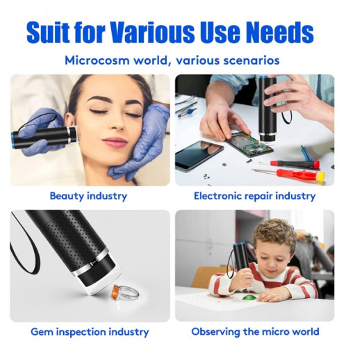 Loupe numérique de microscope électronique USB WIFI HD avec support (noir) SH401A646-06