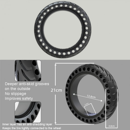 Pneu extérieur en nid d'abeille antidérapant pour Scooter électrique de 8 pouces pour Xiaomi M365/M365 Pro/1S/Pro2/Essential (noir) SH401A1750-06