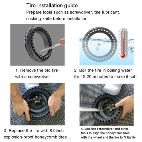 Pneu extérieur en nid d'abeille antidérapant pour Scooter électrique de 8 pouces pour Xiaomi M365/M365 Pro/1S/Pro2/Essential (noir) SH401A1750-06