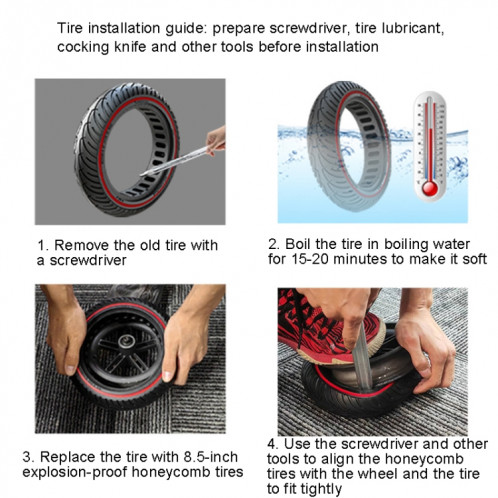Scooter électrique 8,5 pouces pneu solide en nid d'abeille pour Xiaomi M365/M365 Pro/1S/Pro2/Essential (rouge) SH901A936-06
