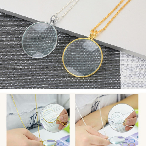Loupe de collier de lentille en verre de miroir d'expansion ronde de chaîne en métal (argent) SH201B1371-06