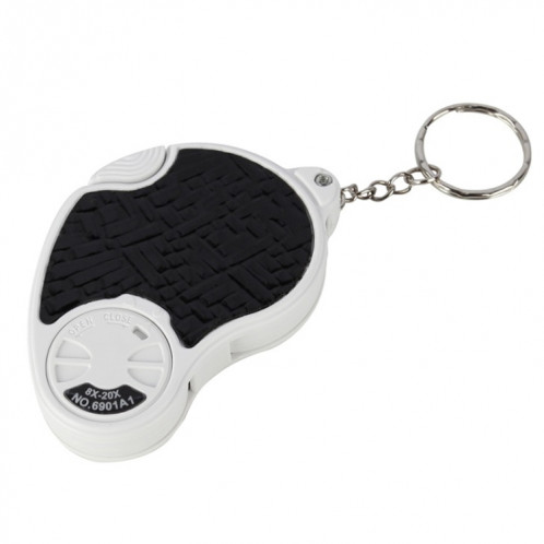 6901A Loupe pliante à double objectif 8X 20X avec lampe LED et porte-clés (noir) SH501B130-06