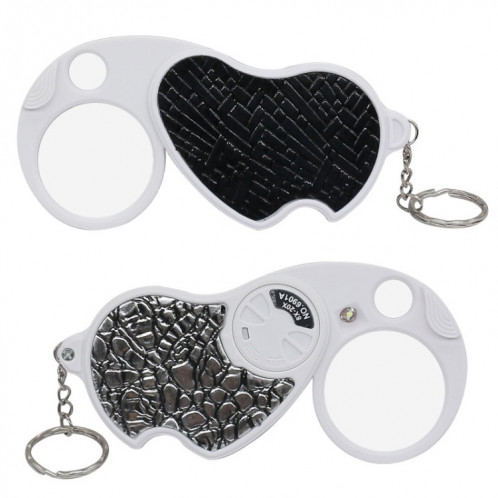 6901A Loupe pliante à double objectif 8X 20X avec lampe LED et porte-clés (noir) SH501B130-06