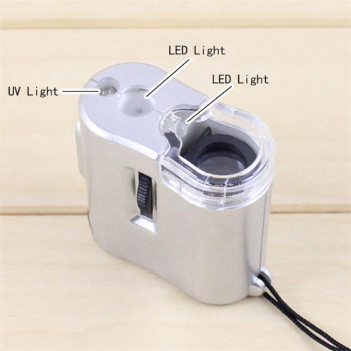 Microscope portatif 60X avec loupe d'identification de bijoux de lampe à LED avec corde de loquet d'étui en cuir SH441087-06