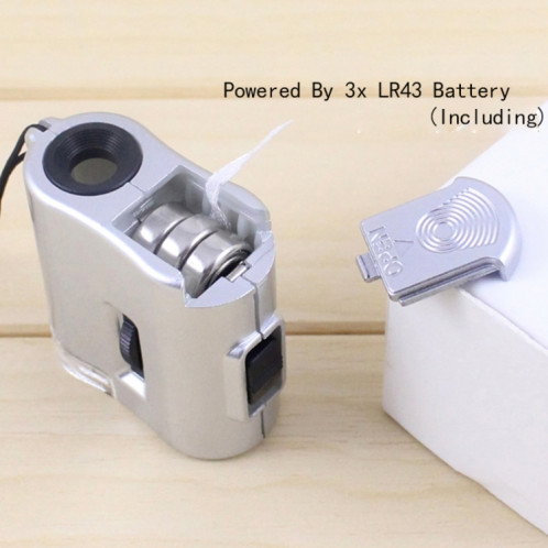 Microscope portatif 60X avec loupe d'identification de bijoux de lampe à LED avec corde de loquet d'étui en cuir SH441087-06