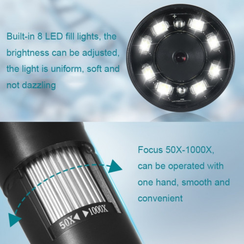 50X-1000X Wireless WIFI Connection LED Microscope numérique portable, spécification : W05-B SH7802315-07
