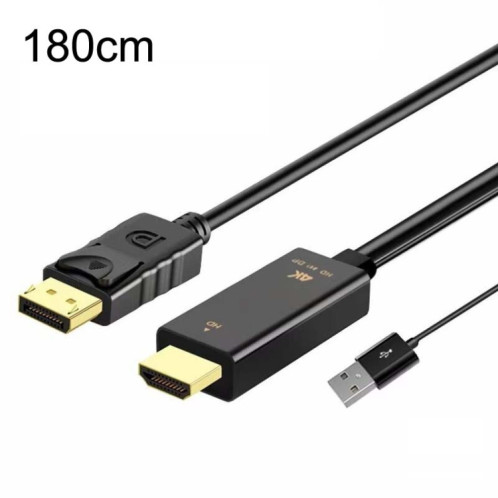 Adaptateur H147 180cm 4K 60Hz HDMI vers DP avec convertisseur d'alimentation HD SH64021283-05
