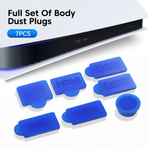 Pour PS5 2 ensembles 7 pièces/ensemble bouchon anti-poussière protection anti-poussière en Silicone couvercle anti-poussière (bleu) SH501C377-04