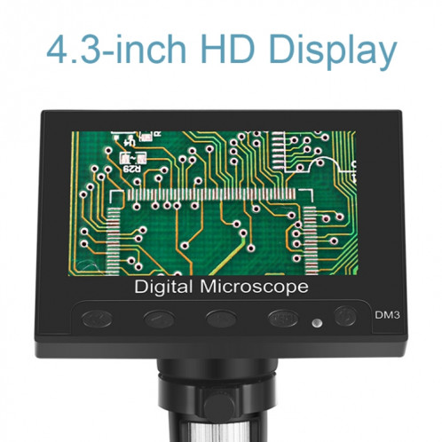 DM3 4,3 pouces écran LED lumière 1000X HD microscope numérique électronique portable, spécification : métal SH75021872-07