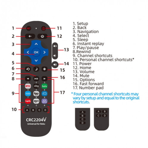 CRC2204V Pour ROKU TV Universal Smart LCD TV Télécommande Infrarouge Télécommande SH48391354-04