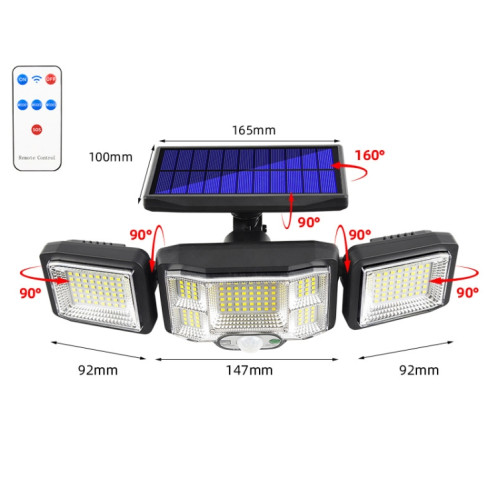 Applique murale solaire télécommandée à triple capteur de rotation à LED, spécification : 192 LED intégré SH9301991-06