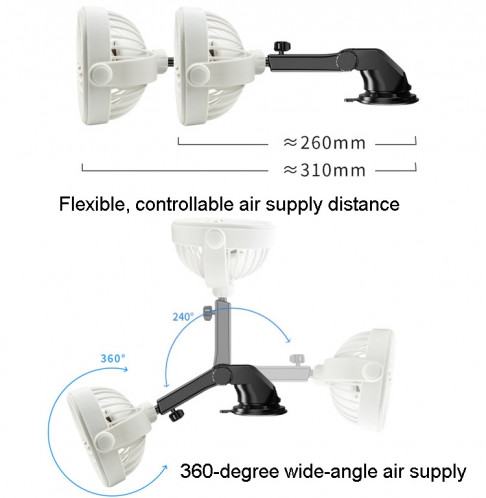 Ventilateur de voiture à ventouse pour bureau, dortoir, bureau, cuisine (noir) SH901C1040-07