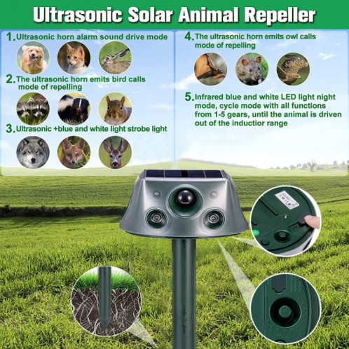 SK031 Répulsif solaire pour animaux à quatre côtés Répulsif pour oiseaux Répulsif à ultrasons pour rats (comme indiqué) SH801A1940-09