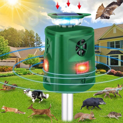 SK698 Répulsif pour animaux à énergie solaire Répulsif pour oiseaux à lumière stroboscopique à 360 degrés Répulsif à ultrasons pour rats (vert) SH101A286-09