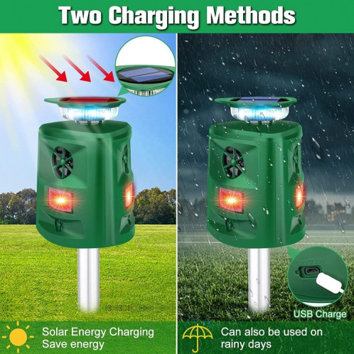 SK698 Répulsif pour animaux à énergie solaire Répulsif pour oiseaux à lumière stroboscopique à 360 degrés Répulsif à ultrasons pour rats (vert) SH101A286-09