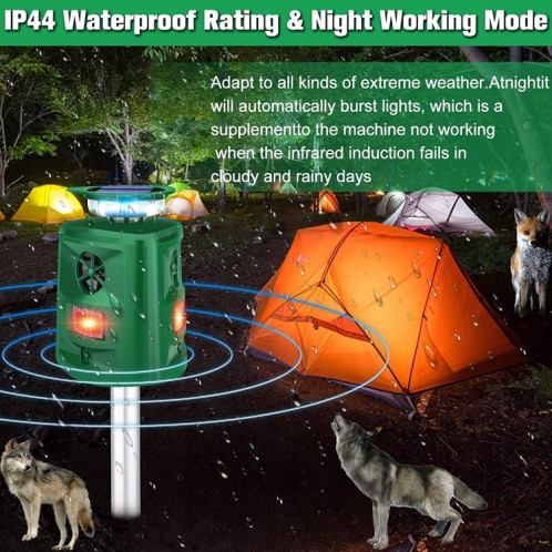SK698 Répulsif pour animaux à énergie solaire Répulsif pour oiseaux à lumière stroboscopique à 360 degrés Répulsif à ultrasons pour rats (vert) SH101A286-09