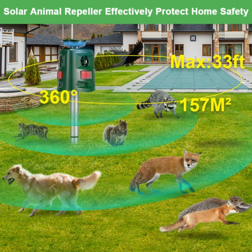 SK698 Répulsif pour animaux à énergie solaire Répulsif pour oiseaux à lumière stroboscopique à 360 degrés Répulsif à ultrasons pour rats (vert) SH101A286-09