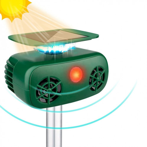 SK628 Répulsif pour animaux à énergie solaire Répulsif pour oiseaux à lumière stroboscopique à 360 degrés Répulsif à ultrasons pour rats (vert) SH901A719-012