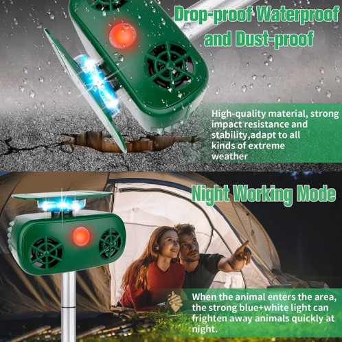 SK628 Répulsif pour animaux à énergie solaire Répulsif pour oiseaux à lumière stroboscopique à 360 degrés Répulsif à ultrasons pour rats (vert) SH901A719-012
