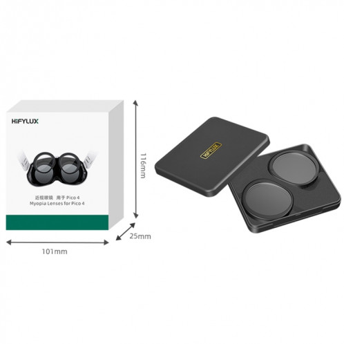 Pour PICO 4 Hifylux PC-QF25 1 paire de lunettes de myopie magnétique boîte accessoires de lunettes VR en résine non sphérique (300 degrés par paire) SH101E1369-010