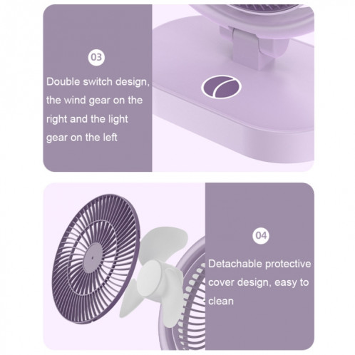 LF-002 Mini ventilateur de bureau à lumière rechargeable USB Ventilateur silencieux pour veilleuse rotative (vert clair) SH601A1859-011